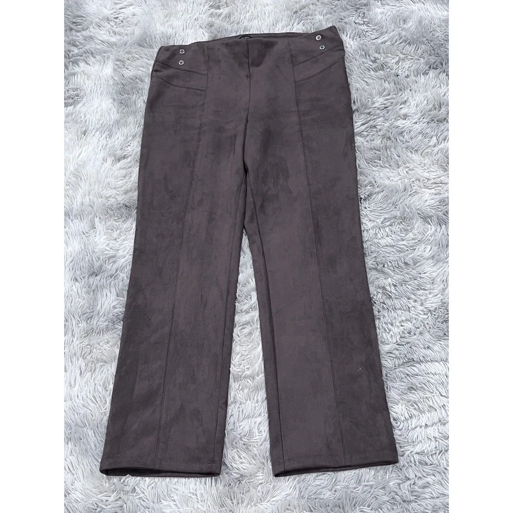 Marc New York Women's Faux Suede Pants Size L Wide Leg Brown Career Business